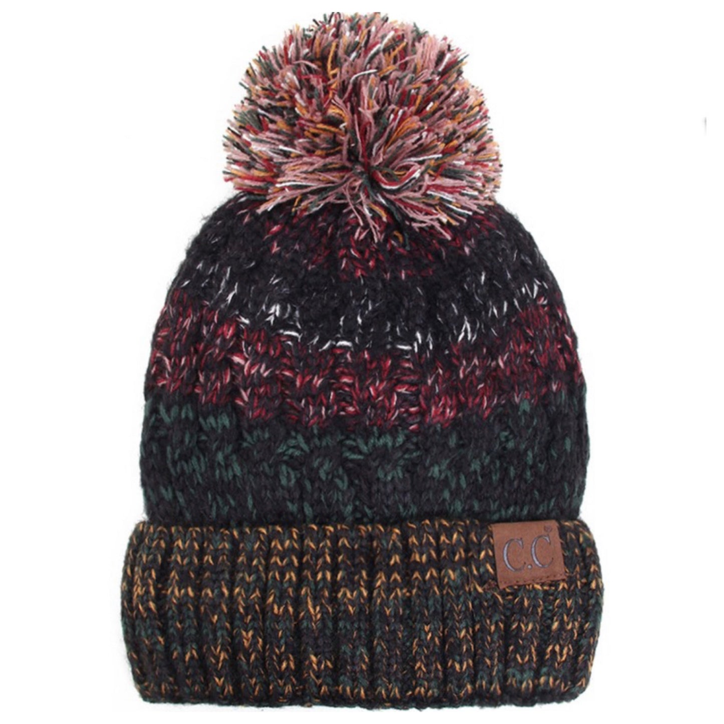 Faux Fur Lined Pepper Knit Pom CC Beanie