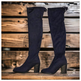 Special Sale! "Sassy Me" Above the Knee Suede Navy Heel Boots