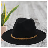 Special Sale! Stunning Wide Brim Black with Tan Belt Accent Fedora-Hat