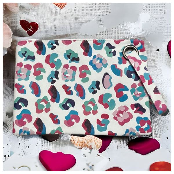 Special~Oh Yes a Must! Teal Pink Color Mix Leopard Leather Clutch-Bag