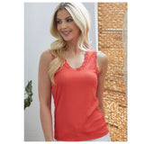 Closeout-Adorable V Neck Laced Petite Coral Tank Top