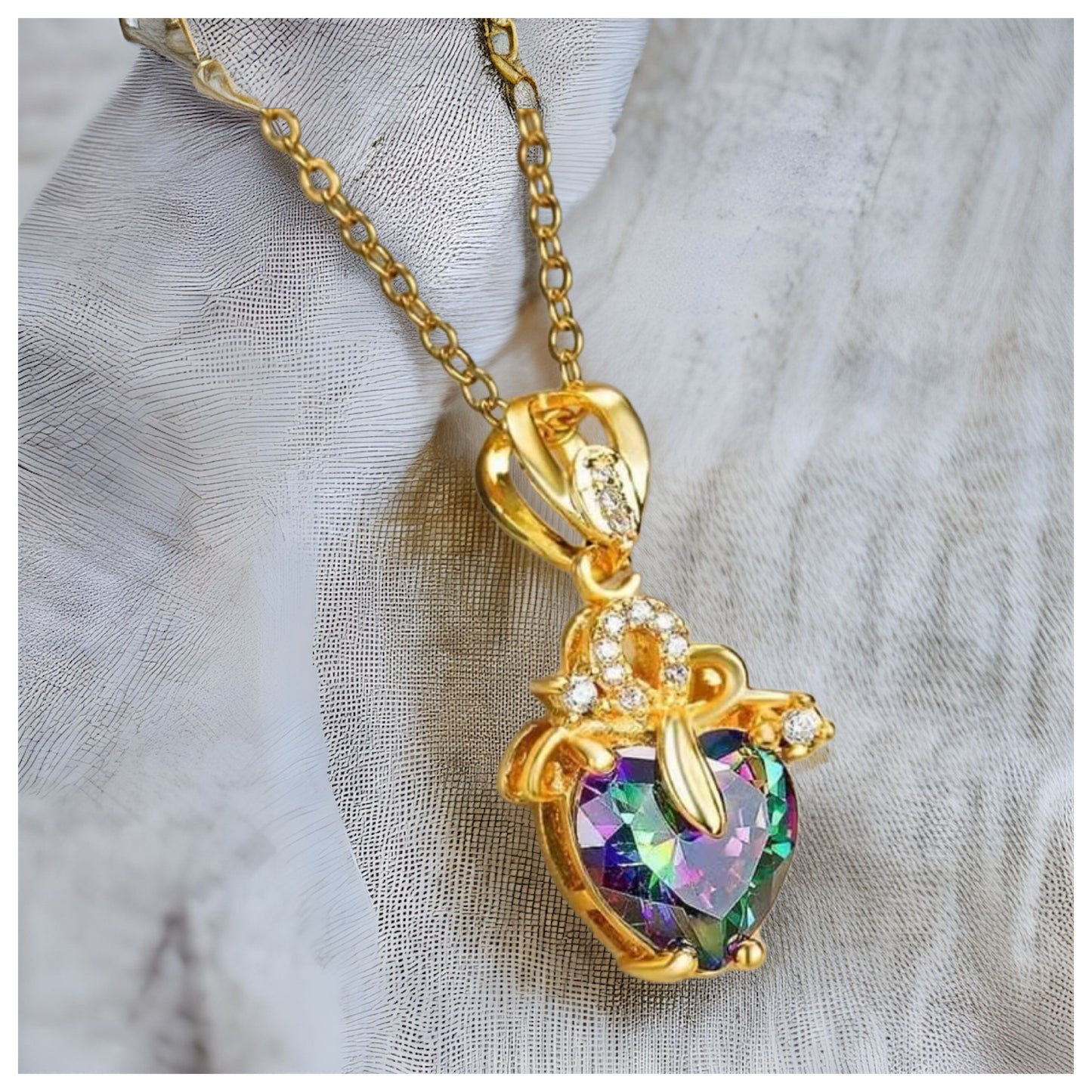 Beautiful Crystal Accented Heart Pendant Necklace