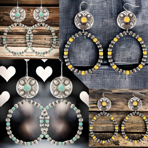Stunning Concho Navajo Pearl Beaded Earrings