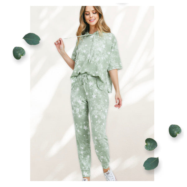Sale! Cozy Cute Sage Star Print Hoodie Jogger Pant Set