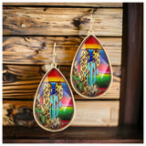 Vibrant Serape and Cactus Teardrop Earrings