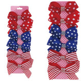 Set of 6-American Flag Theme Little Girl Rhinestone Hair Bows
