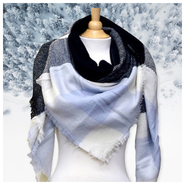 Always in Style Multi Blue Toned Plaid Blanket Scarf-Women’s Shawl-Wrap