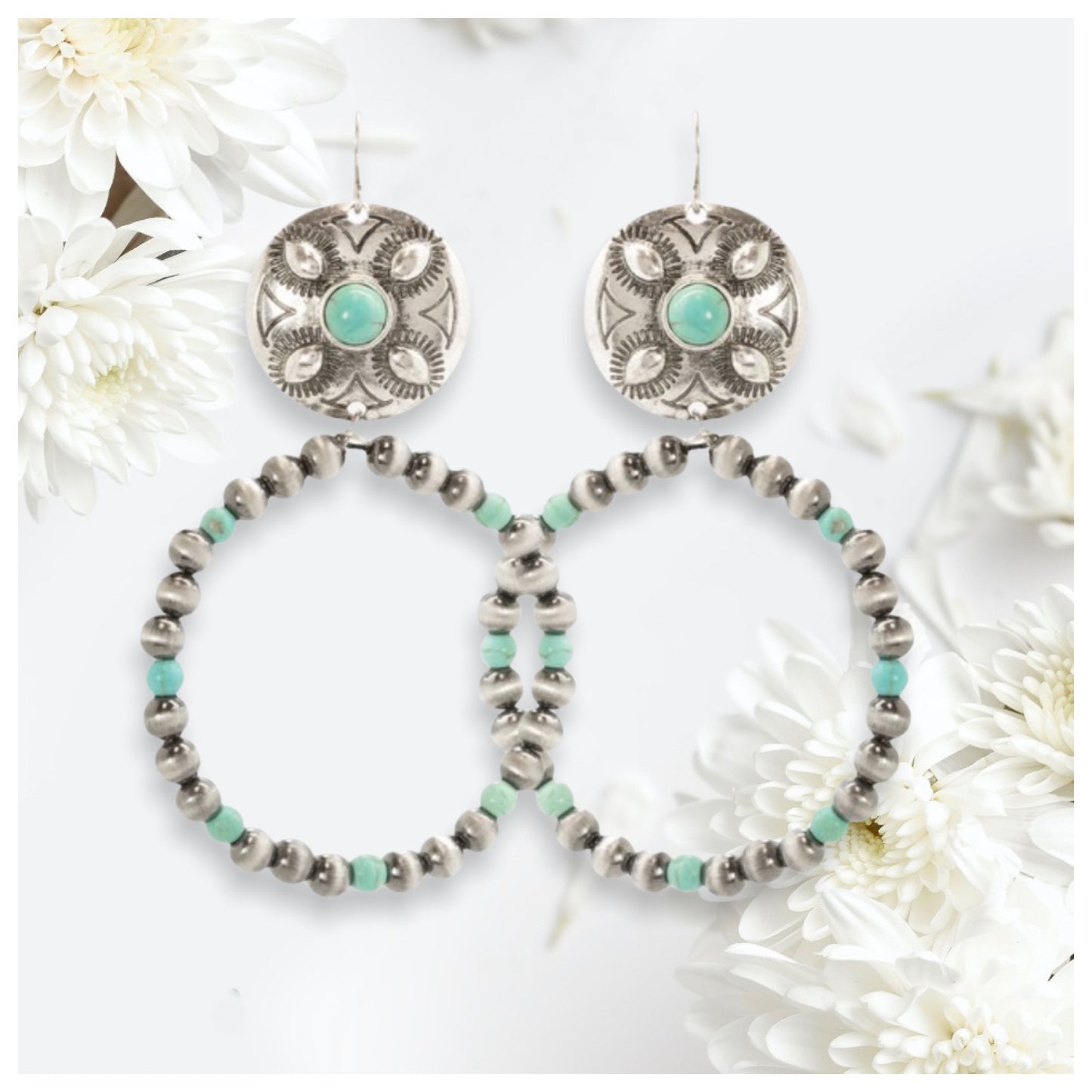 Stunning Concho Navajo Pearl Beaded Earrings