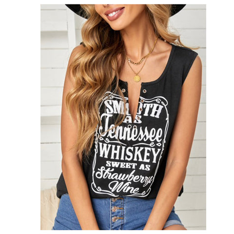 Ashlyn’s Sassy “Smooth as Tennessee Whisky-Sweet as Strawberry Wine” Black Sleeveless Top-Tank