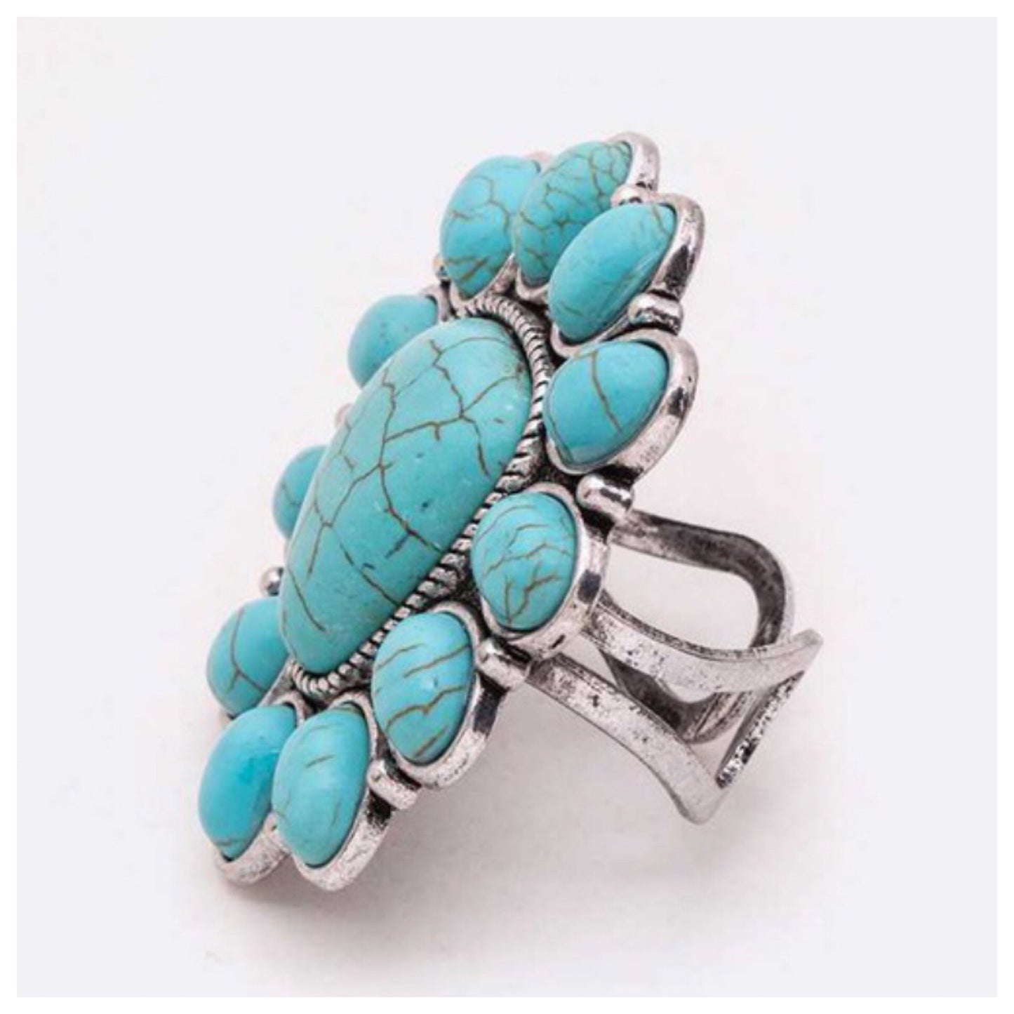 Iconic Turquoise/Coral Stone Adjustable Ring