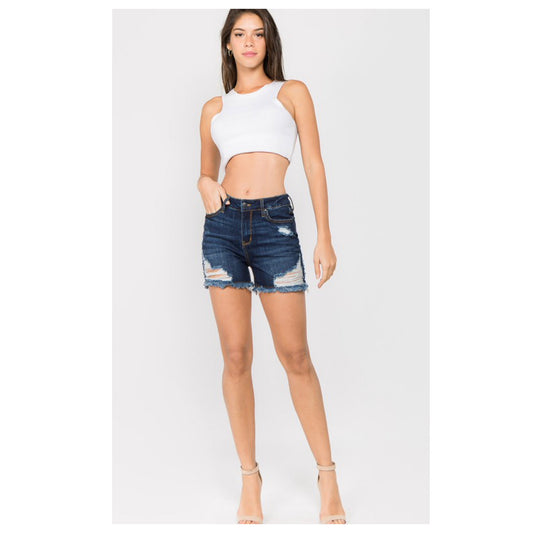 Distressed Dark Denim Shorts