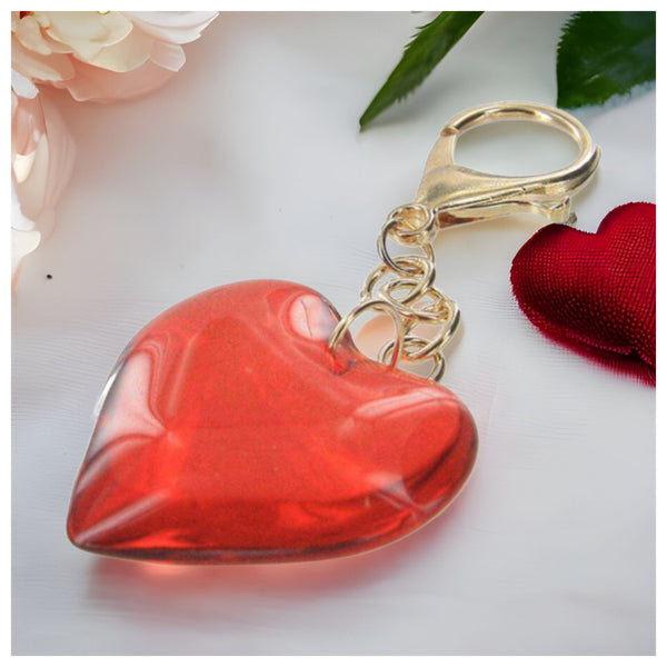Adorable Red Glass Puffy Heart Keychain-Purse Charm