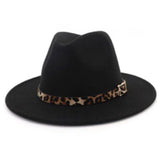 Special Sale! Classy Wide Brim Leopard Accent Black Fedora-Hat