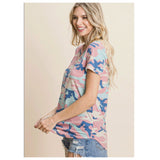 Ashlyn’s Adorable Pink Blue Camouflage Top-Tunic Top