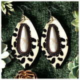 Stunning Ivory Leopard Leather and Stone Earrings
