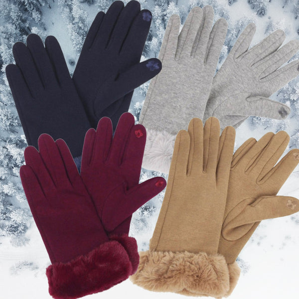 Cozy Me! Faux Fur Trim Text Friendly Gloves-Hand Warmers