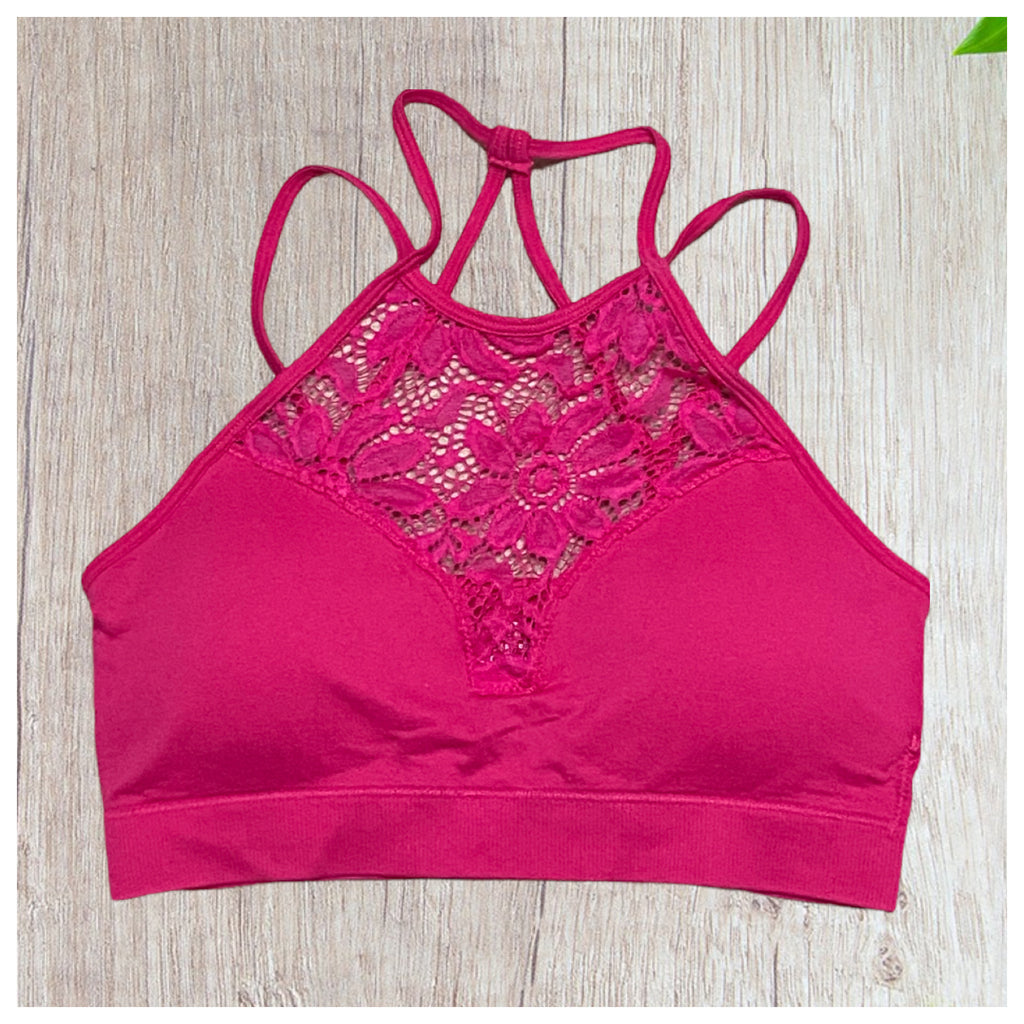 High Neck Lace Cutout Bralette with Bra Pads