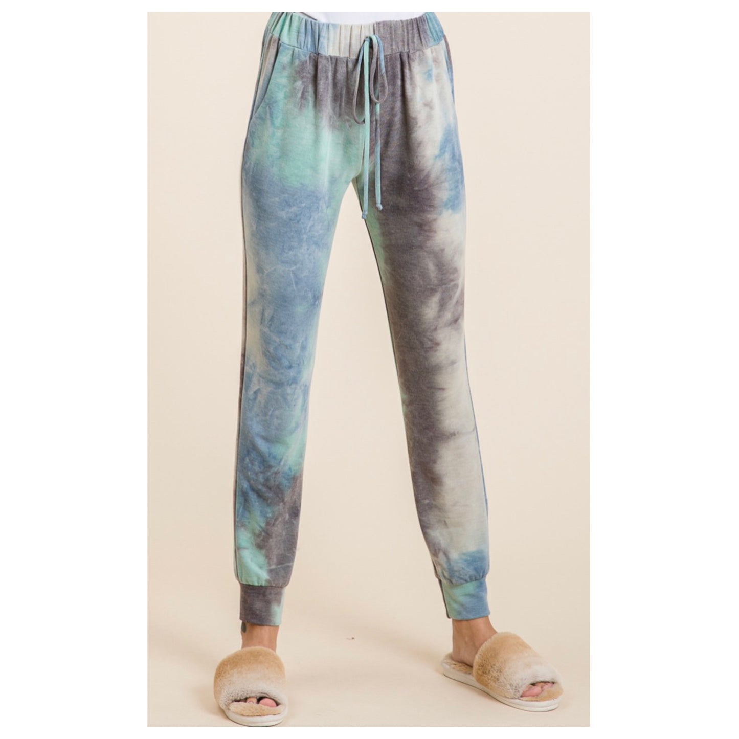 Closeout Ashlyn’s Cozy Kickin’ it in Style Teal Blue Tiedye Joggers-Sweatpants-Pants