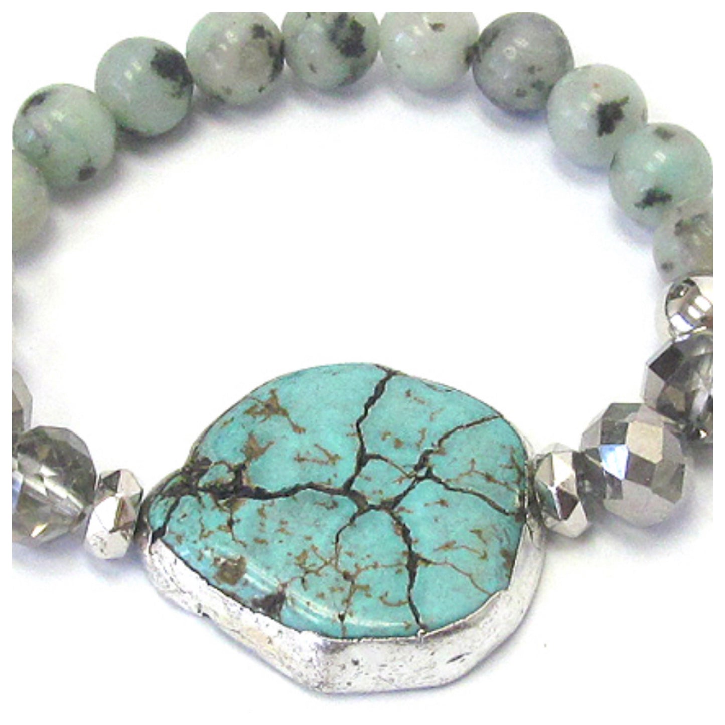 Unique Silver and Turquoise Stone Stretch Bracelet