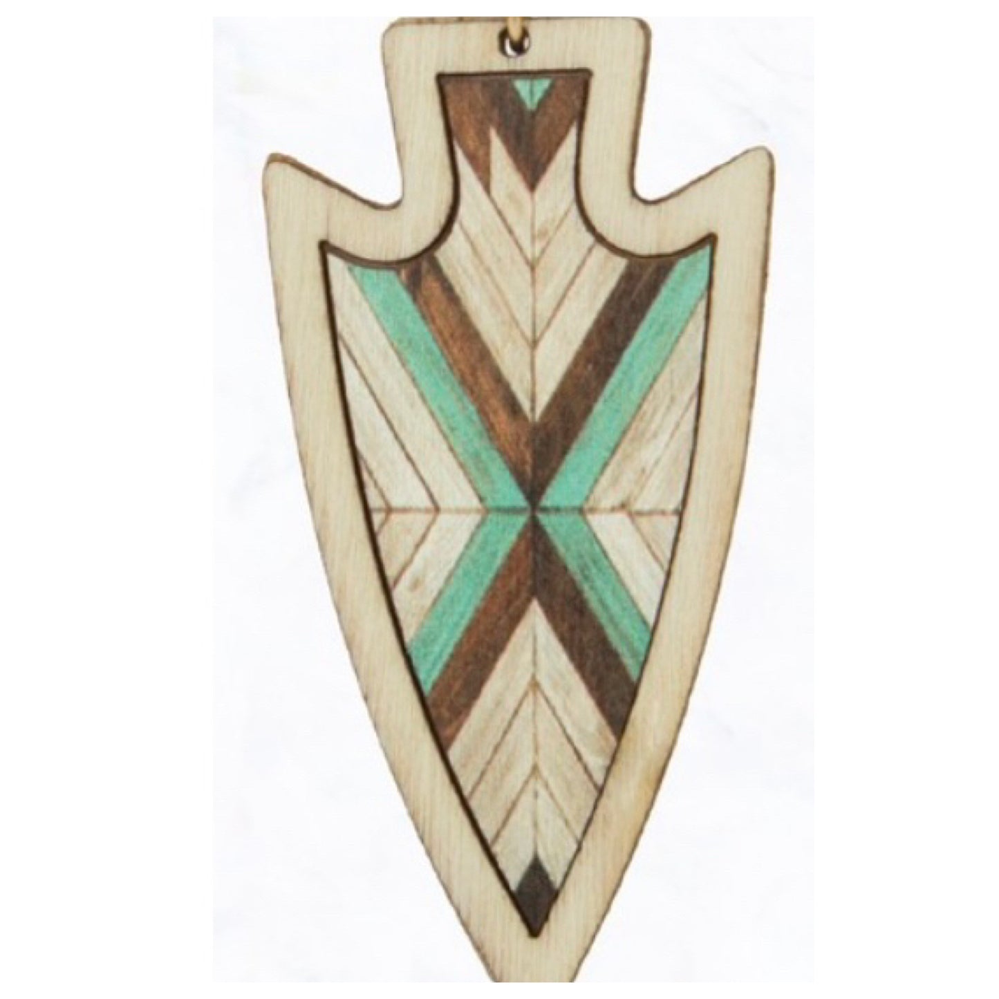 Geometric Aztec Painting Wood Arrow Shape Earrings