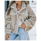 Ashlyn’s Cuddly Soft Plush Khaki Button Up Jacket-Women’s Outerwear