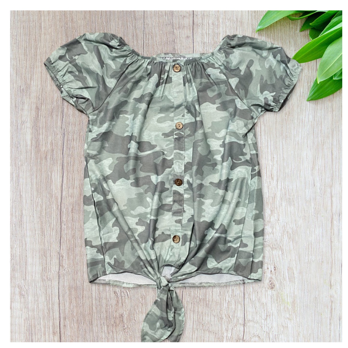 Cute as a Button-Little Princess Camo Top with Tie Knot Hem