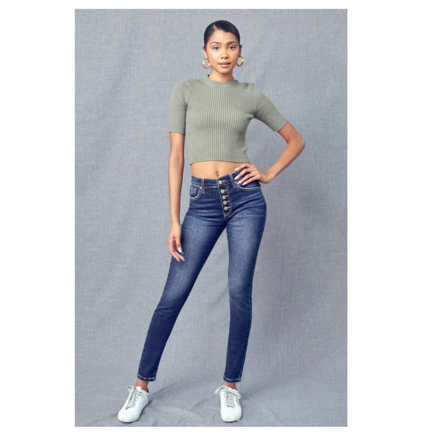 Sexy Bootie Button Fly Blue Denim KANCAN Jeans