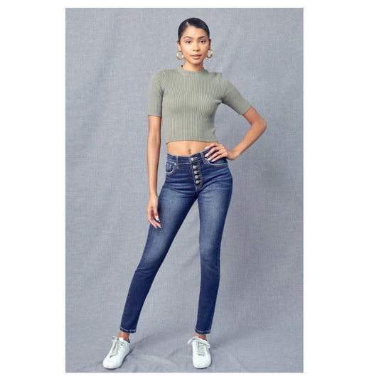 Sexy Bootie Button Fly Blue Denim KANCAN Jeans