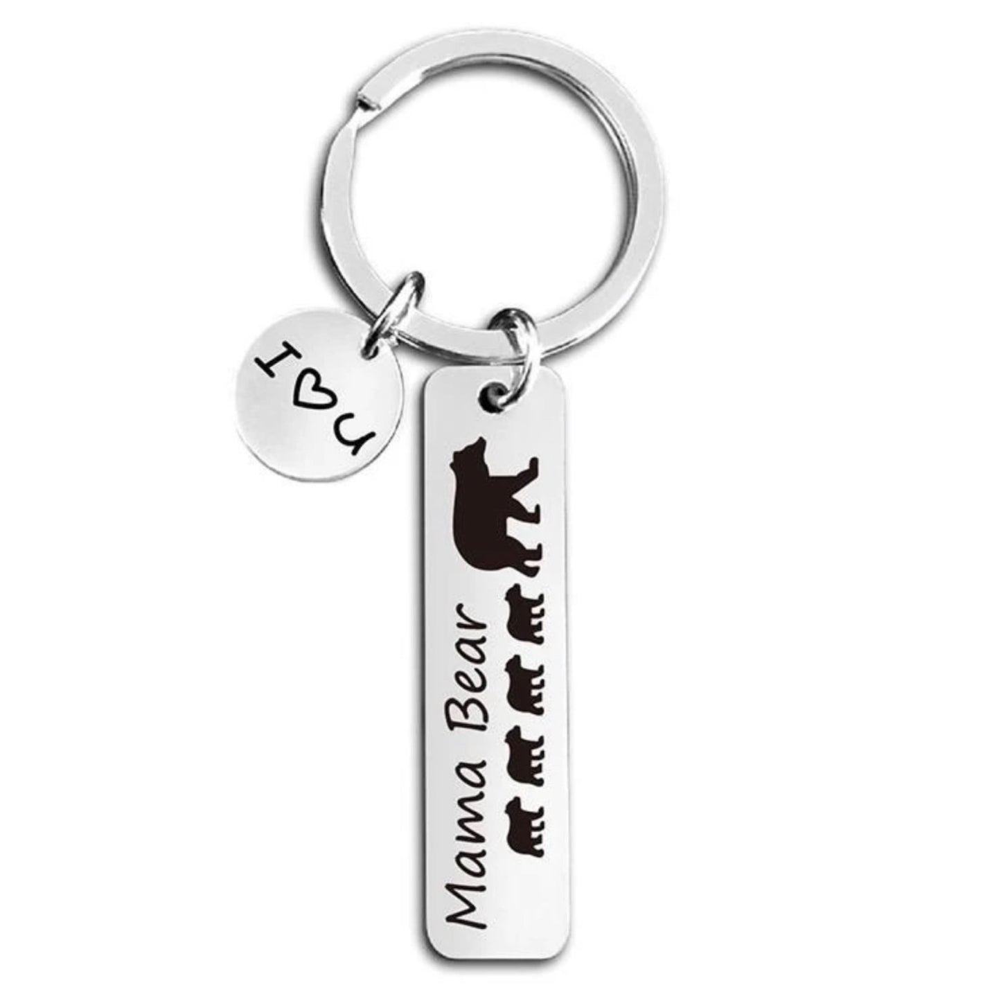 Adorable Mamma Bear and Cub/s Silver Keychain