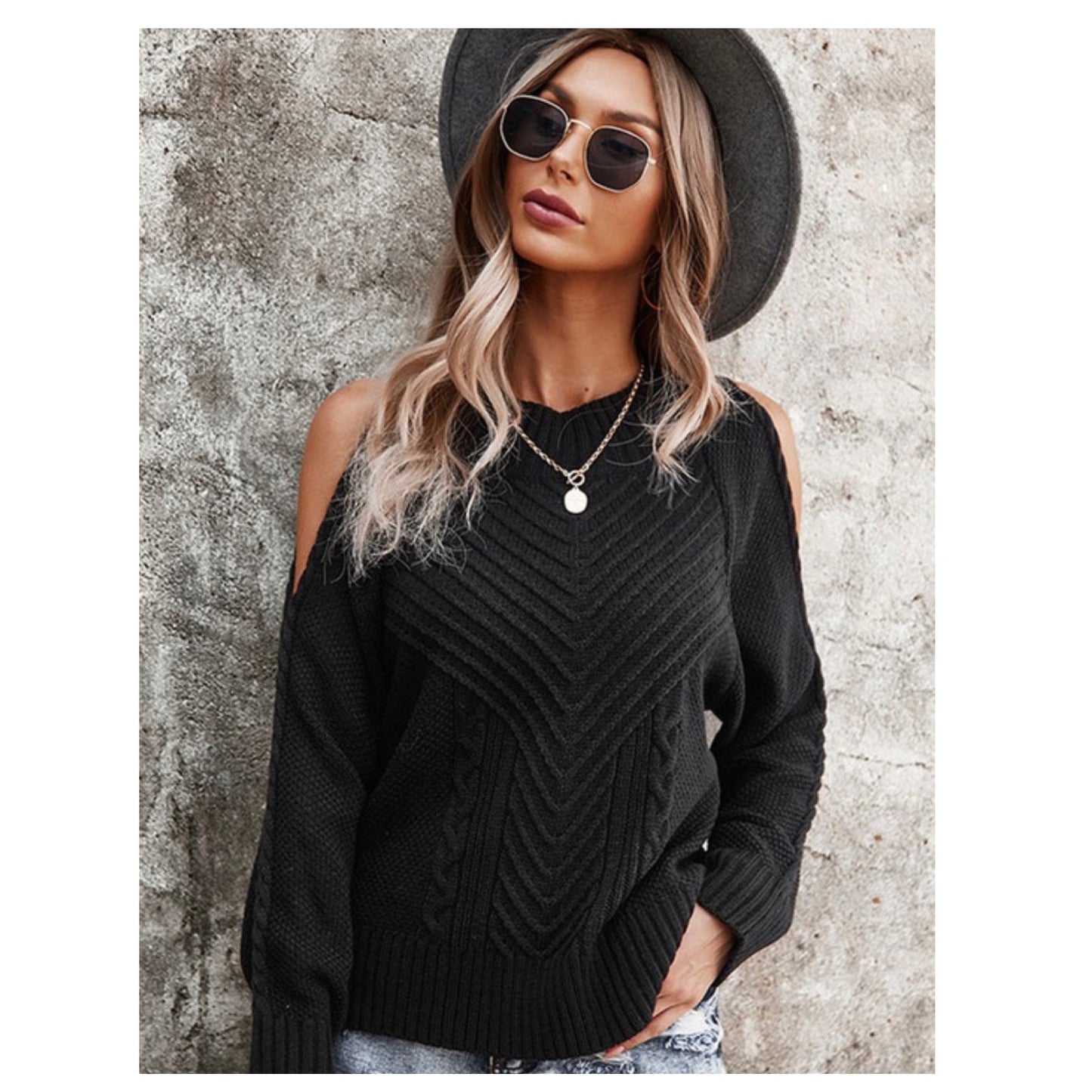 Sassy Open Cold Shoulder Cable Knit Women’s Sweater-Multiple Colors