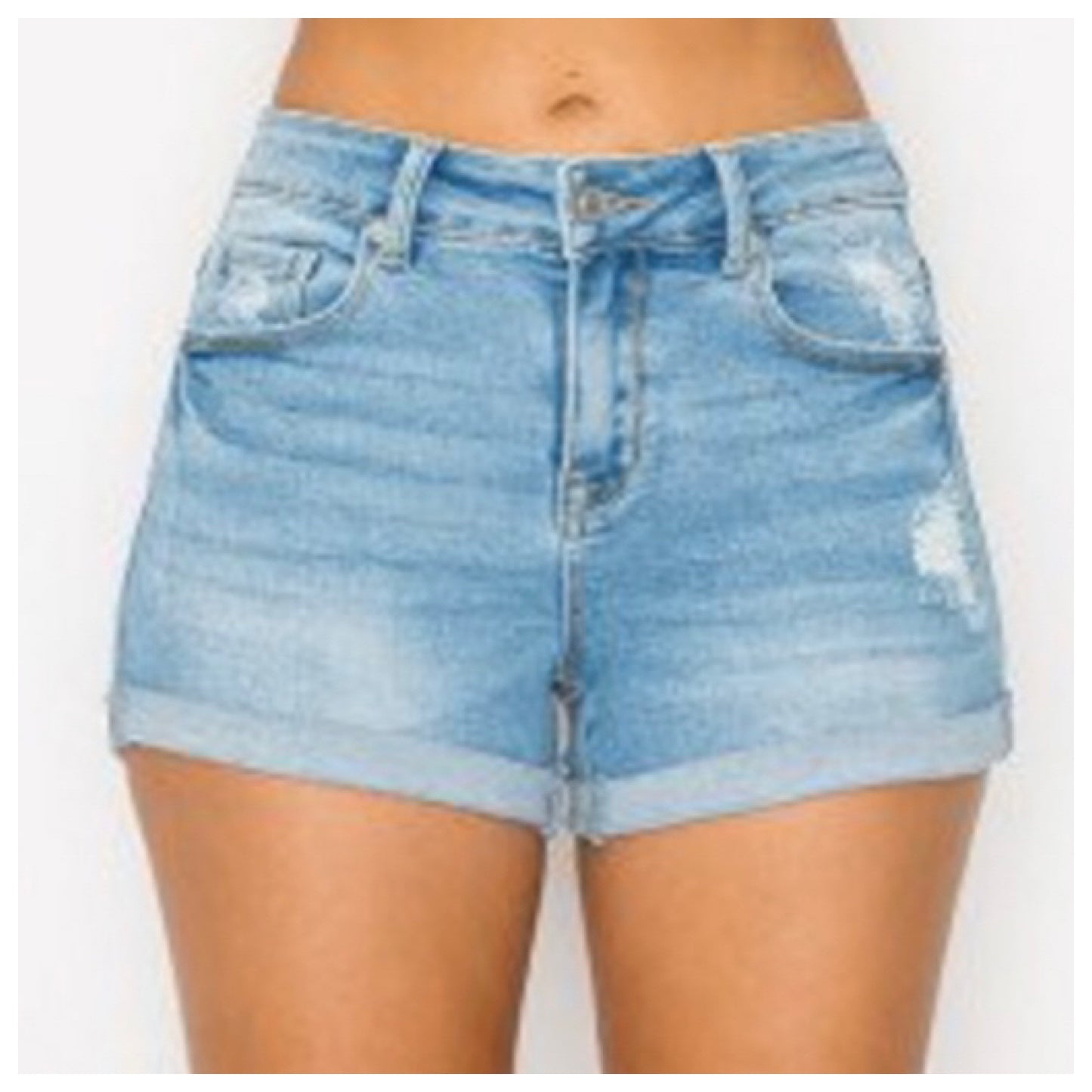 Ashlyn’s Cozy Mid Rise Destroyed Light Denim Shorts