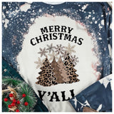 Ashlyn’s Navy Bleach Splatter Merry Christmas Y’all Verbiage Tunic Top-Long Sleeve Holiday Top