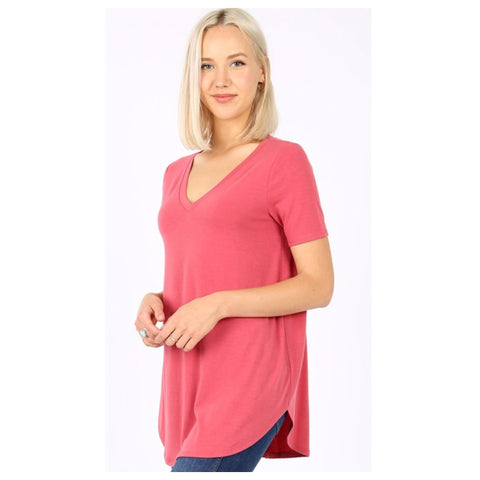 Your New Favorite! Classic V Neck Top - Rose