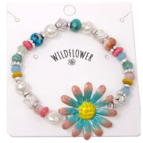 Marbled Bead Mix Teal Pink Wildflower Bracelet