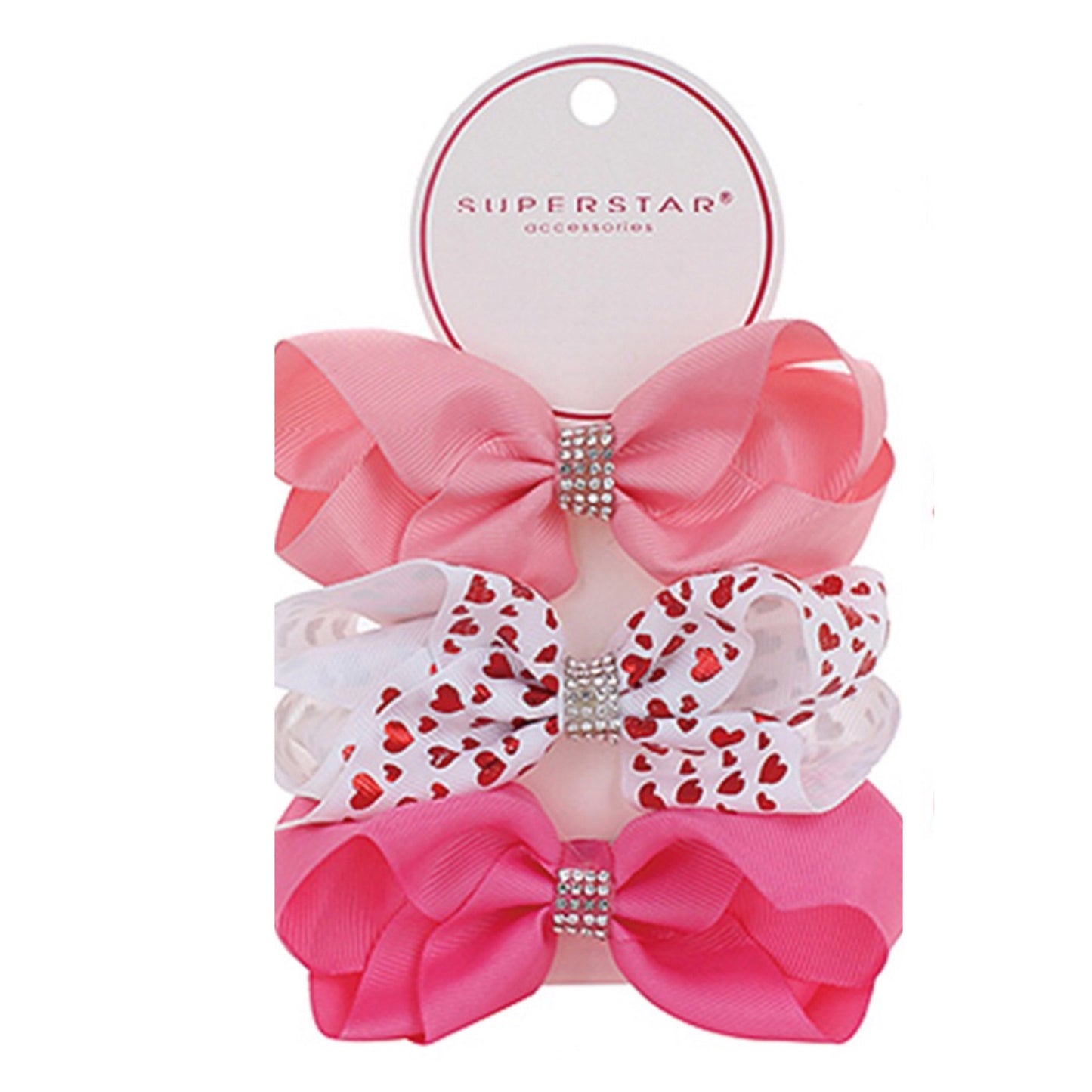 Studded Rhinestone Center 3pc Hair Bow Set