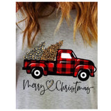 Holiday Cutie! Red Plaid Truck with Merry Christmas Verbiage Women’s Raglan Top