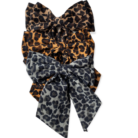 Large Leopard Velvety Hair Bow Clips