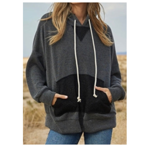 Cozy Ashlyn’s Gray Black Kangaroo Pocket Hoodie-Hooded Sweatshirt
