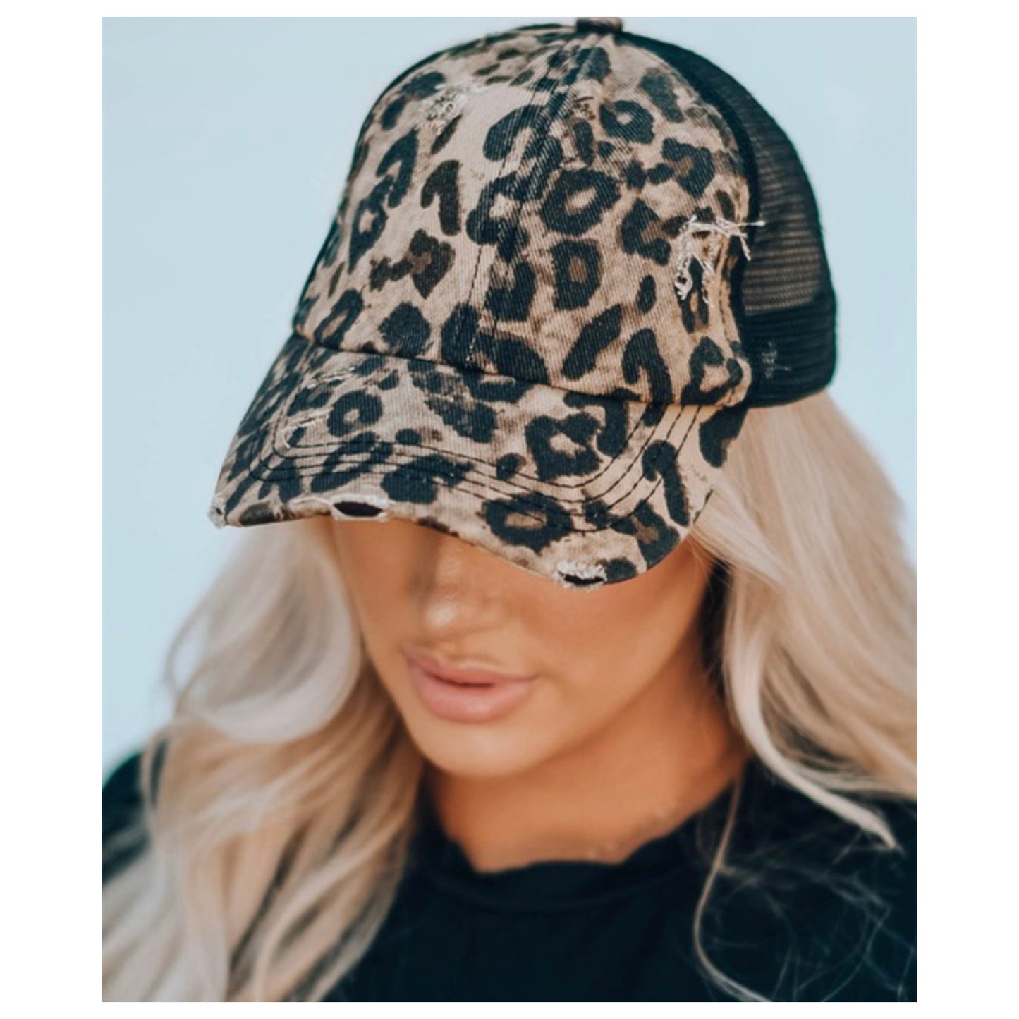 Crazy Cute Leopard PonyTail Back Tan Black Ball Cap