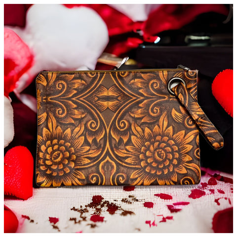 Special~Oh Yes a Must! Tan Sunflower Leather Clutch-Bag