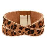Double Layer Animal Print Magnetic Closure Leather Bracelet-Jewelry