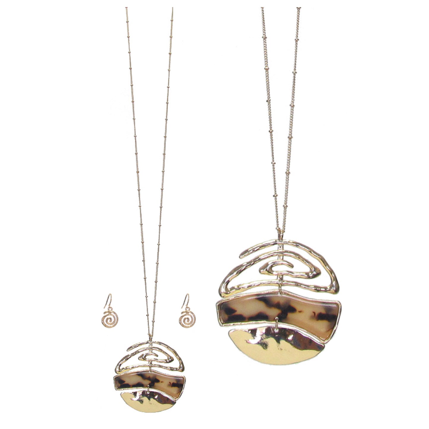 Organic Tortoise Shell Long Disc Pendant Necklace Set