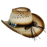 Turquoise Ivory Stone Bead Straw Cowboy Hat - Western