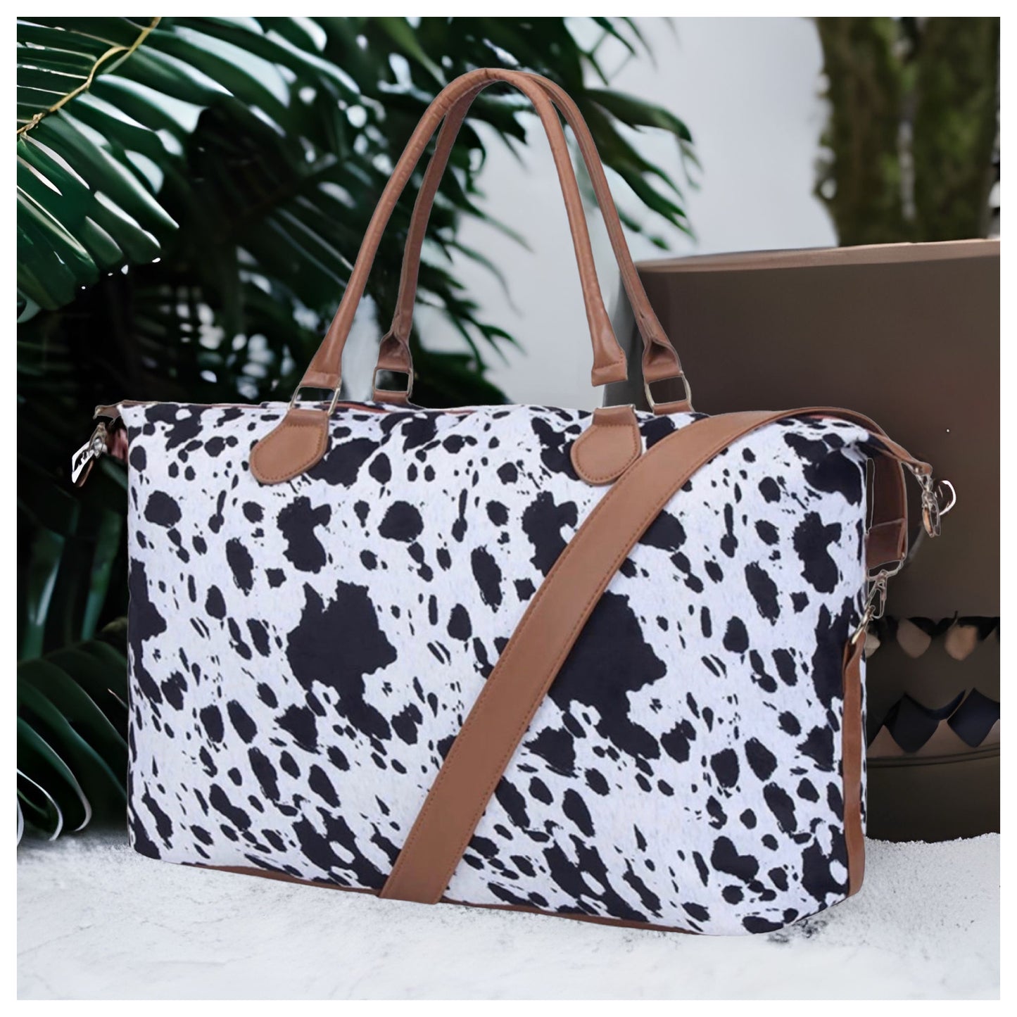 Gotta Get It! Black White Cow Print XL Weekender Bag