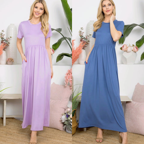 Closeout-Ashlyn’s Casual to Classy Scoop Neck Short Sleeve Maxi Dresses