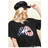 Special - Graphic American Flag Lips Black Raglan Top