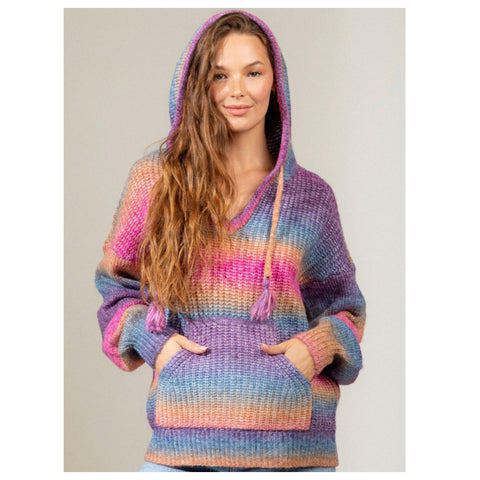 Ashlyn’s Cozy Pink Purple Mix Ombre Hooded V Neck Sweater