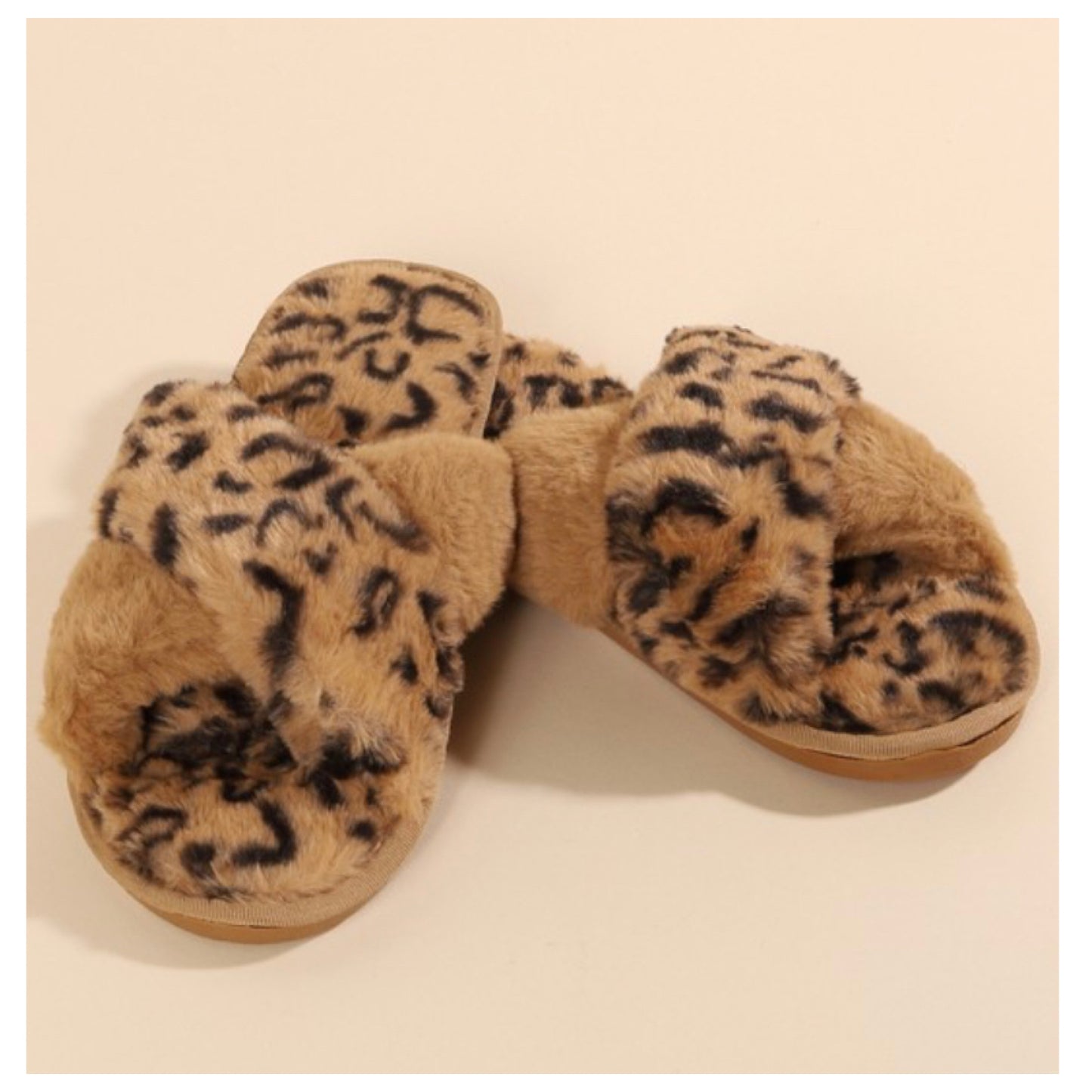 Pamper Your Feet, Faux Fur Tan Leopard Slippers