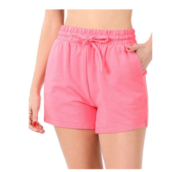 Cozy French Terry Bright Pink Shorts with Pockets