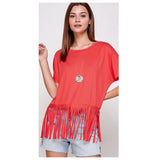 Closeout-Ashlyn’s Hippie Days Coral Red Fringe Top